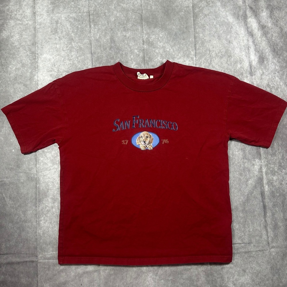 Vintage San Francisco Dog Graphic T-Shirt Red Mens Large 90s Retro Streetwear